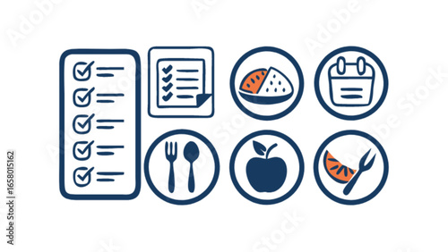 Meal planning checklist for healthy eating and diet schedule with food and nutrition guide tracker app plan