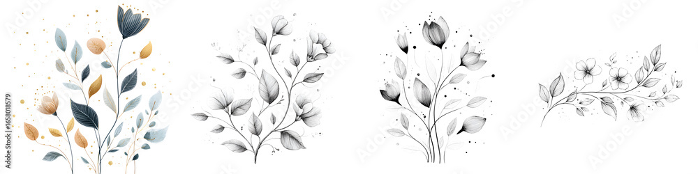 Obraz premium Elegant Watercolor Floral Design Elements with Dark Accents