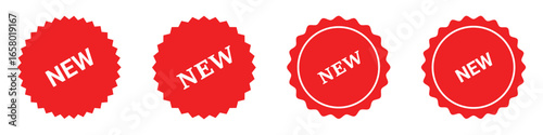 New tags. Red ribbon new product labels, new arrival badges and corners for marketing and promotion isolated vector, new product stickers for new arrival shop product tags. New icons vector.
