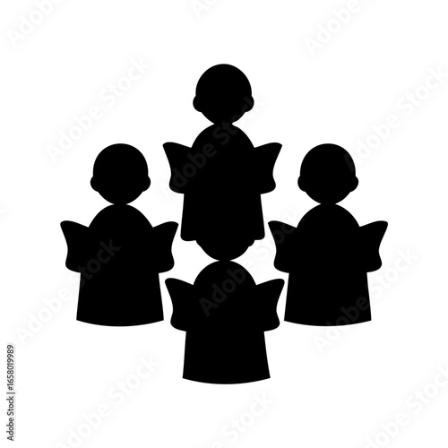 Silhouette choir singing with leader and sheet music in harmony performance