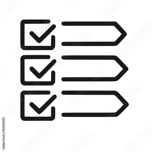 Checklist icon with check marks and arrows, symbolizing tasks completed and progress.