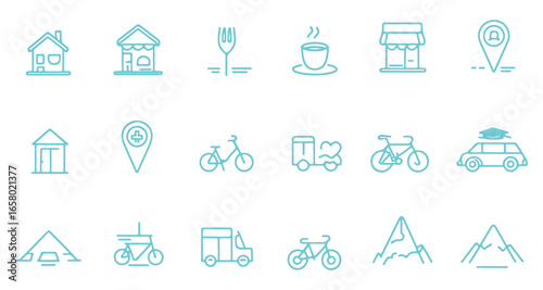 Collection of Travel and Outdoor Activity Icons for Digital and Print Design Projects