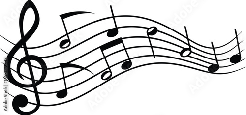 A flowing musical staff with a treble clef and various musical notes representing the beauty and rhythm of melody and harmony