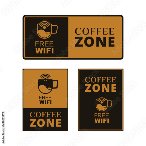 Coffee zone and free wifi sign with white background vector illustration