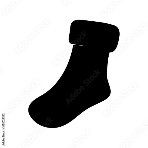 Black silhouette of a cozy sock with a turned down cuff for comfort