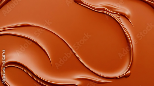 Ilustrasi close-up tekstur cokelat cair yang lembut dan mengkilap dengan pola abstrak yang elegan. Cocok untuk desain makanan, latar belakang kuliner, iklan permen cokelat