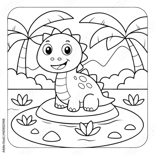 Coloring book for children featuring a baby Diplodocus, black and white vector illustration perfect for creative activities, educational worksheets, printable art, and dinosaur-themed coloring pages.