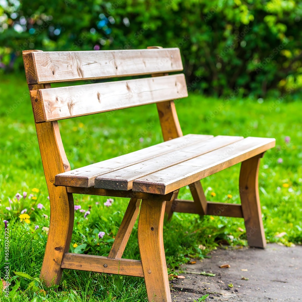 Fototapeta premium Wooden park bench in grass