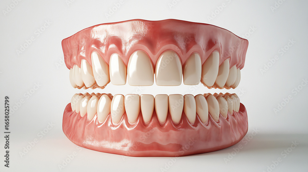 Fototapeta premium Isolated gold teeth against a white backdrop. 3D rendering. Illustration