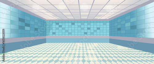Empty room with blue tiles