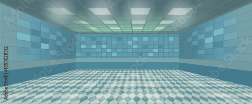 Empty room with green tiles