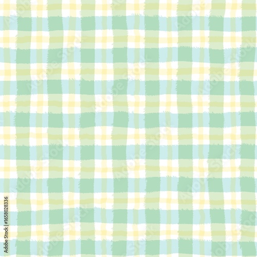 Watercolor gingham check seamless pattern created with a soft hand drawn style.  
Pastel color variations include pink, yellow, green, and blue for versatile design use.  
Perfect for fabric, textile,