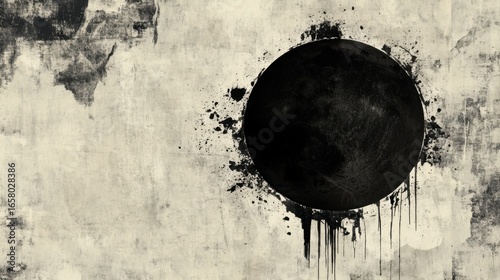 Abstract Black Circle with Grunge Texture on Light Background