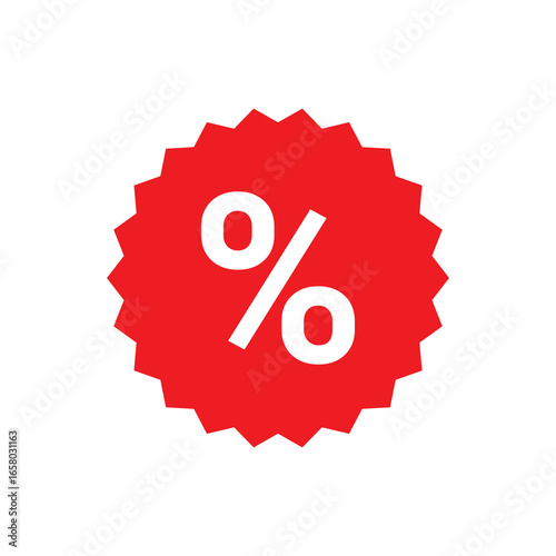 red percent sale tag button on transparent background .