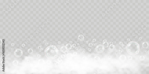 Air bubbles on a transparent background. Soap foam vector illustration.	
