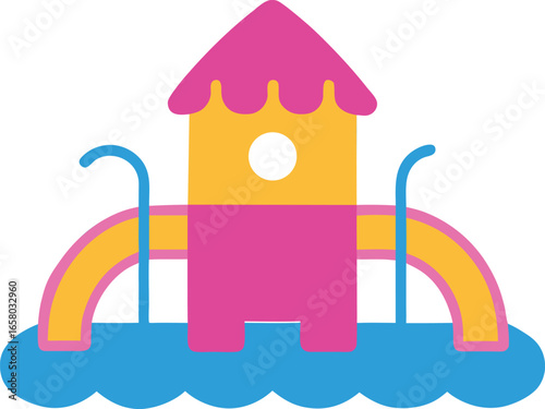 Cute playground with water splash area in bright fun design Vector illustration