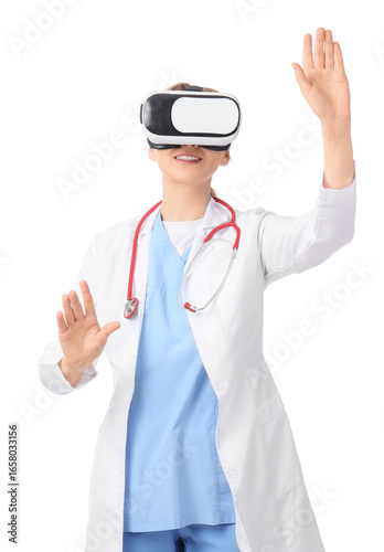 Female doctor in VR glasses...