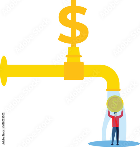 Person laundering of money. Dirty money concept. Flat cartoon business vector style

