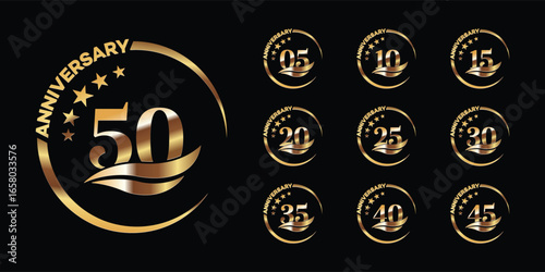 Gold Anniversary Badges 5, 10, 15, 20, 25, 30, 35, 40, 45, 50   Celebration Design Set