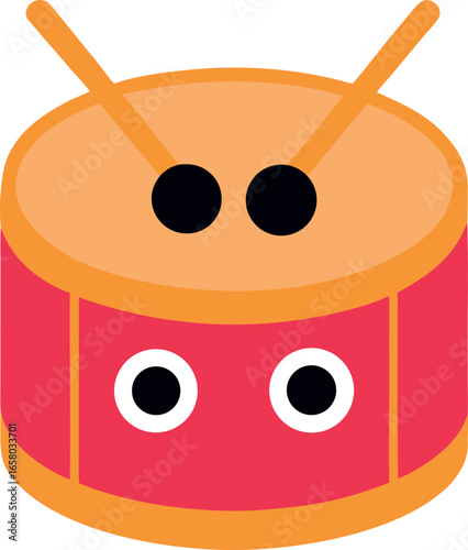 Cute toy drum with sticks in colorful playful musical style Vector illustration