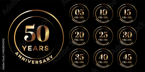 Gold Anniversary Badges  5, 10, 15, 20, 25, 30, 35, 40, 45, 50 Years Set