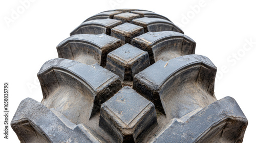 Close-Up View of Heavy-Duty Tire Tread Pattern on a Dirty Surface for Industrial and Agricultural Use
