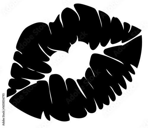 Romantic heart shaped kiss mark , black lipstick print silhouette, love confession, intimate Valentine message 