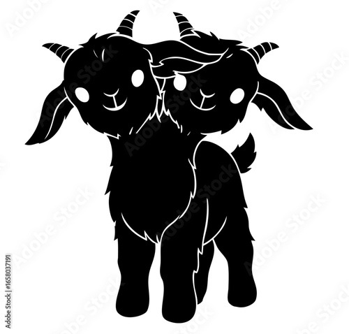 Two Faced Goatling mystical creature with twin heads symbol of duality fate and chaos innocent appearance hiding darkness legend of guide between hope and abyss