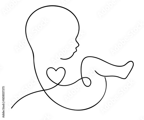 Cosmic embryo with heart symbol — mystical unborn child outline, portal of stars and galaxies within the womb, reminder that the cosmos begins in each of us