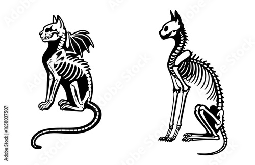 Keepers of the Underworld — skeletal guardian cats with wings and hollow eyes, ancient priests turned bone sentinels, protectors of the gates between the living and the dead