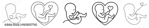 Tiny curled unborn baby in heart symbol fragile child developing in mother womb protected by love medical pediatric care