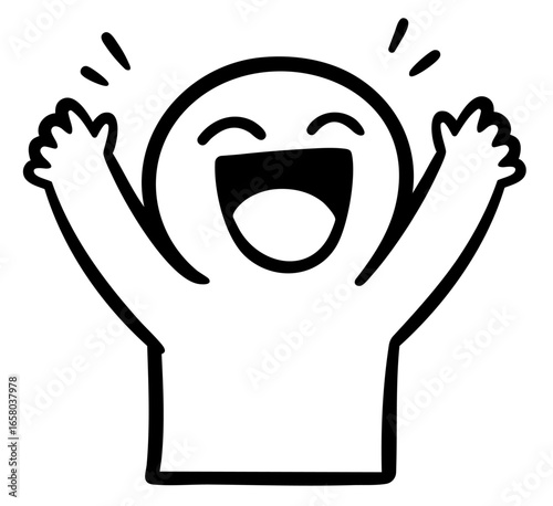 Joyful character celebrating success arms raised cheerful victory happiness expression