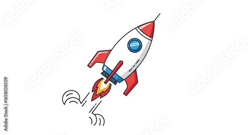 Cartoon Rocket Ship Illustration A Simple Graphic of a Space Rocket Taking Off