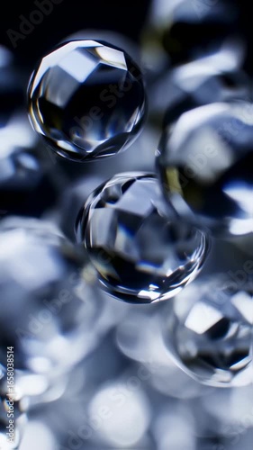 Dynamic Abstract Macro: Shimmering Crystal Spheres Reflecting Light, Floating Elegantly
