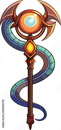 Witch Tools Collection Magical Staff with Serpent Design