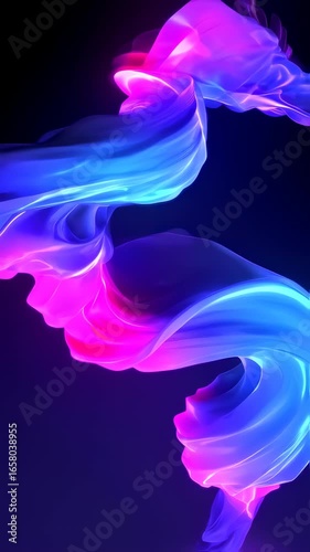 Dynamic Abstract Neon Light Flowing Fabric Ribbon Loop Background