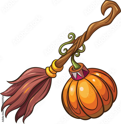 Witch Tools Collection Witch's Broom with Pumpkin Design