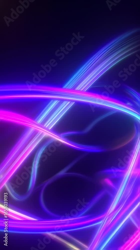 Dynamic Abstract Neon Light Trails Weaving and Flowing in Dark Space