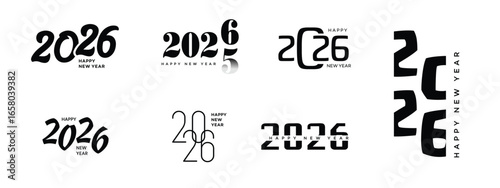 2026 Happy New Year  Typography Design Set