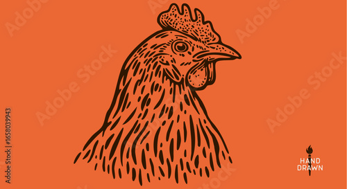 Chicken, farm hen sketch. Hand drawn. Vintage retro print hen, black drawing chicken, engrave old school style. Sketch artwork silhouette rooster, chicken, hen, white background. Vector Illustration