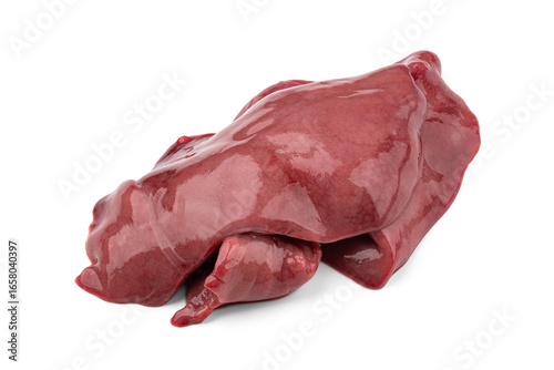 Raw chicken liver isolated on white background. Meat.