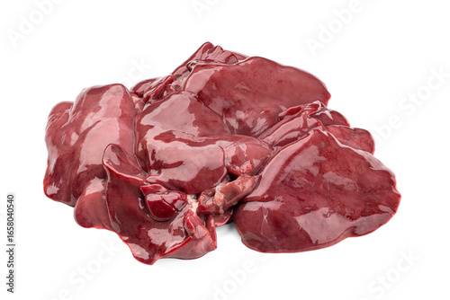 Raw chicken liver isolated on white background. Meat.