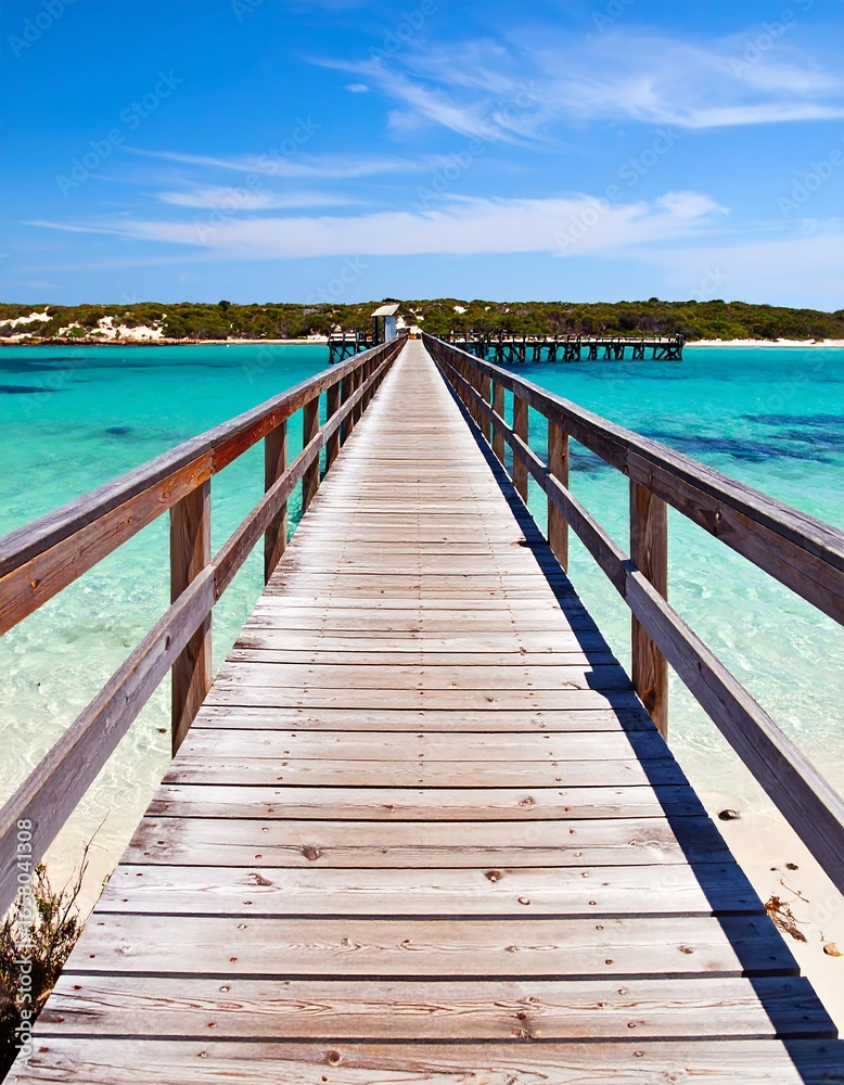 Fototapeta premium Wooden pier leading to a tranquil beach