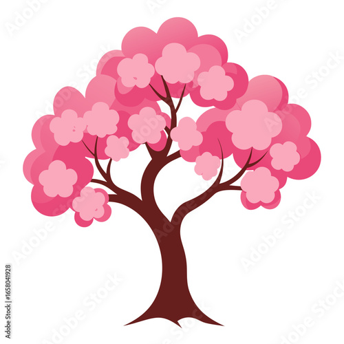 Beautiful cherry blossom tree in full bloom delicate pink flowers against a clean white background perfect for spring themes and nature designs