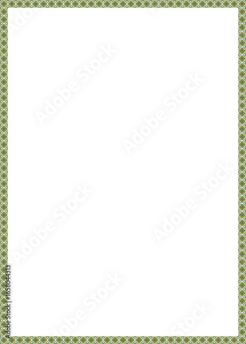 Detailed seamless green and blue floral mosaic tiles form rectangular border on transparent background