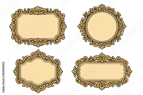 Set of vintage frames with baroque ornament. Elegant decorative label collection. Classic retro border for wedding invitation, certificate, logo or diploma. Victorian style vector.