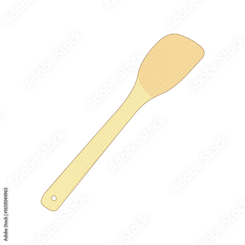 Simple wooden kitchen spatula or turner on a clean white background, vector icon.