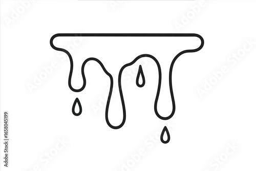 Dripping liquid outline icon. Minimalist vector illustration of melting paint, chocolate, or honey. Flowing syrup or slime with drops. Abstract graphic design element.