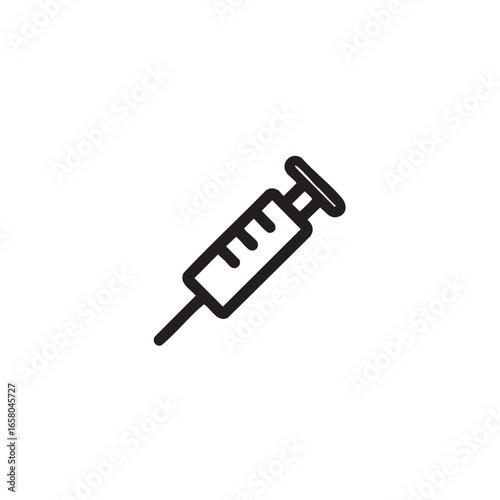 A simple line drawing of a hypodermic syringe.