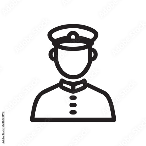 A simple line drawing of a person in uniform.